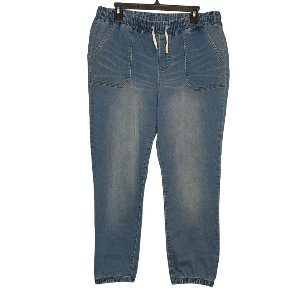 Natural Reflections Denim Jogger Pants Large Elastic Waist Ankle Light Wash